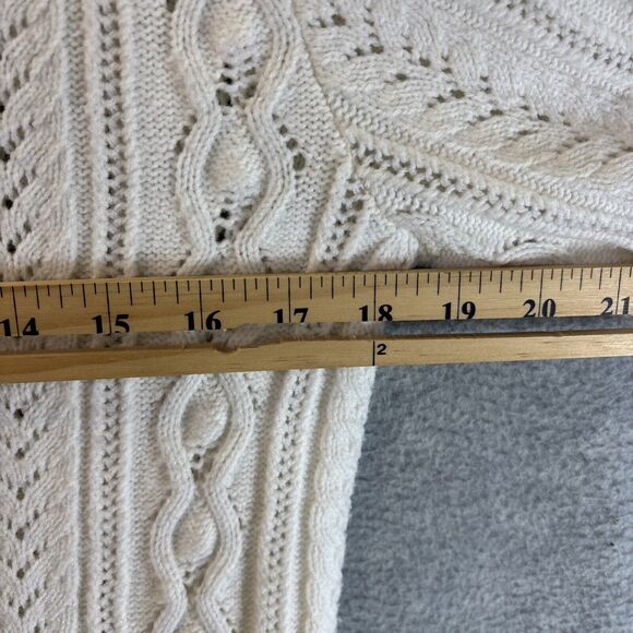 True Vintage 60s Tunic Sweater S White Cream Cable Knit Cardigan Pockets Cottage - Picture 10 of 16